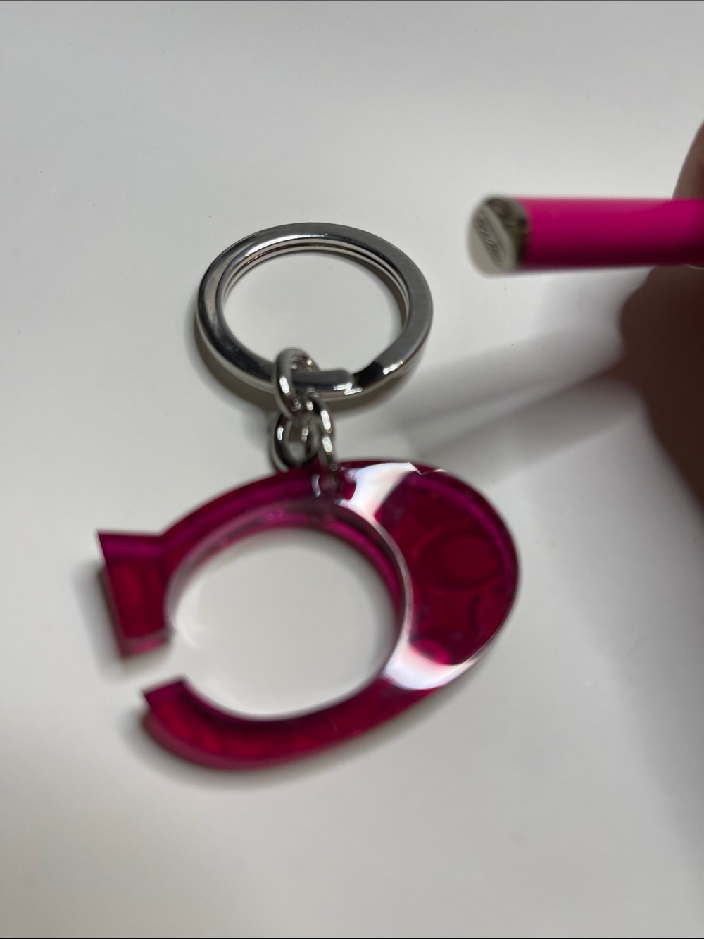Coach Pink 'C' Acrylic Keychain with Hot Pink Coach Pen - Picture 5 of 6